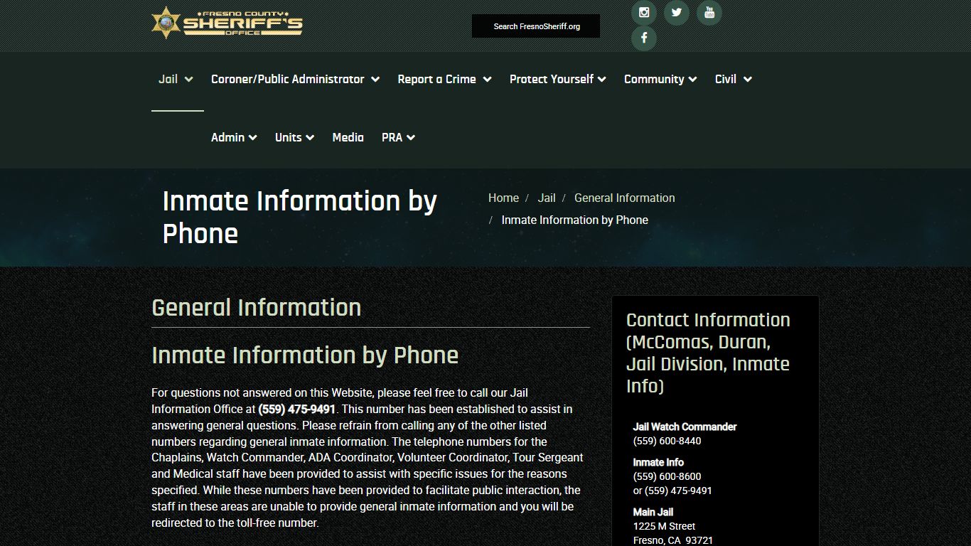 Inmate Information by Phone - Fresno County Sheriff-Coroner's Office
